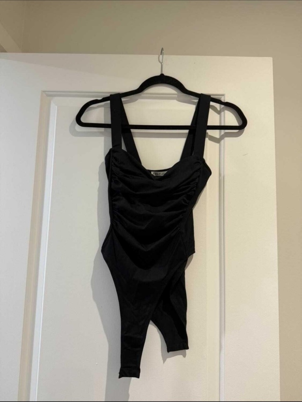 Zara Black Ruched One-Piece Bodysuit